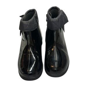 Appleseed's Womens 8M Bootie Shoes Black Patent Leather Quilted Side Zip Boots